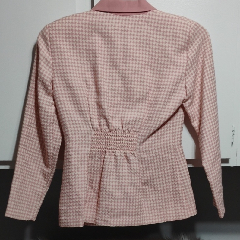 (XX-55) SALE! Blondie And Me Elegant Pink Houndstooth Women's Blazer & Skirt Set - Picture 5 of 9